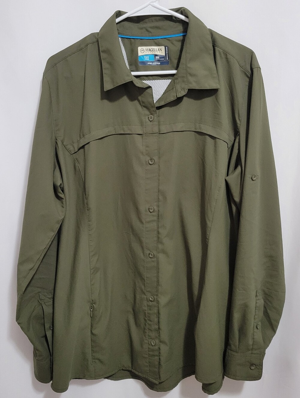 Magellan Outdoors Fish Gear Olive Button-Up Long Sleeve Outdoor Shirt, Size XXL